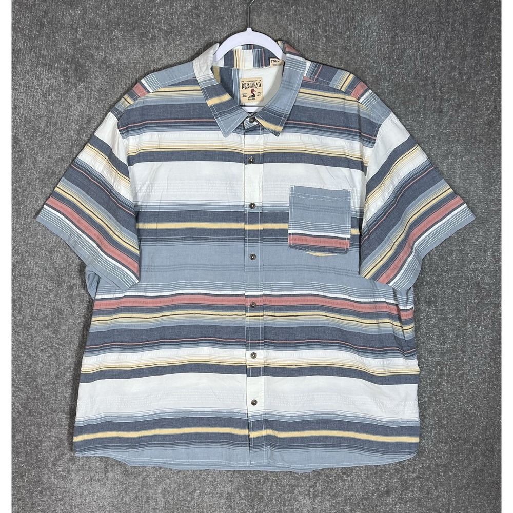 Red Head Brand Button Up Shirt Mens Size 3XL Blue Textured Stripes Chest Pocket